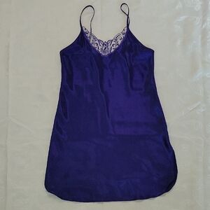 Satin Lace-Trimmed Chemise in Deep Purple